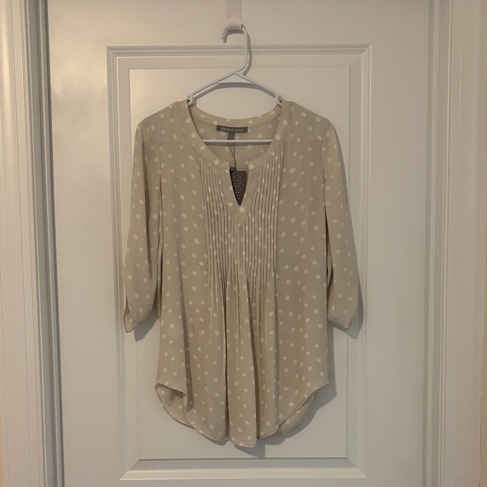 Daniel Rainn Beige Polka Dot Blouse
